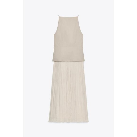 ZARA PLEATED SKIRT MIDI WAISTCOAT DRESS - Picture 5 of 6
